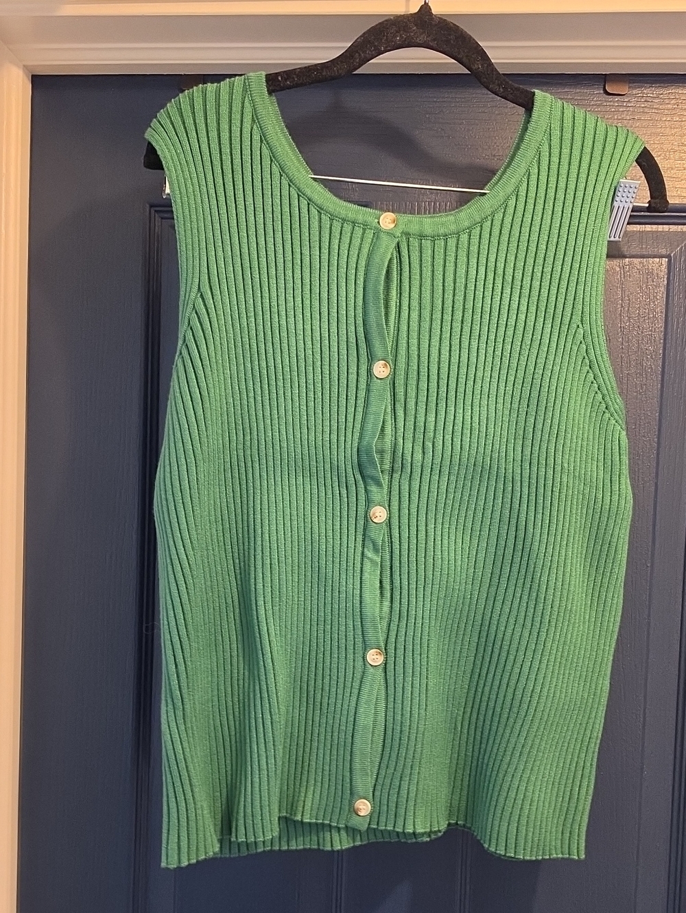 Sleeveless Ribbed Button-Front Sweater in Green